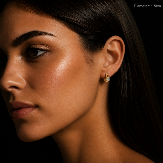 GALENA Gold: Mini Hoop Gold Earrings with a Rounded Moissanite Stone