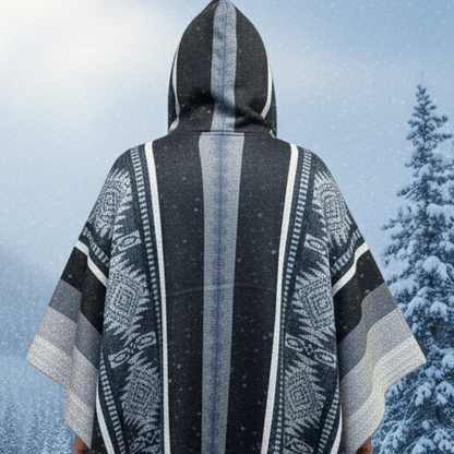 Light grey/w black Soft Handmade Wool Ponchos