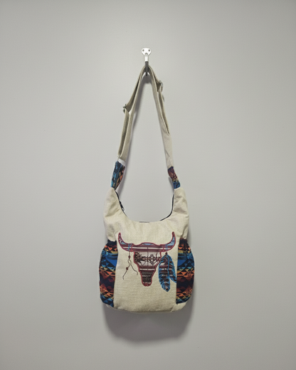 Buffalo  Skull Embroidered Crossbody Bag