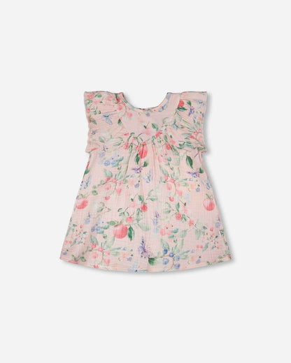 Cotton Muslin Dress And Bloomer Set Pink Printed Berries