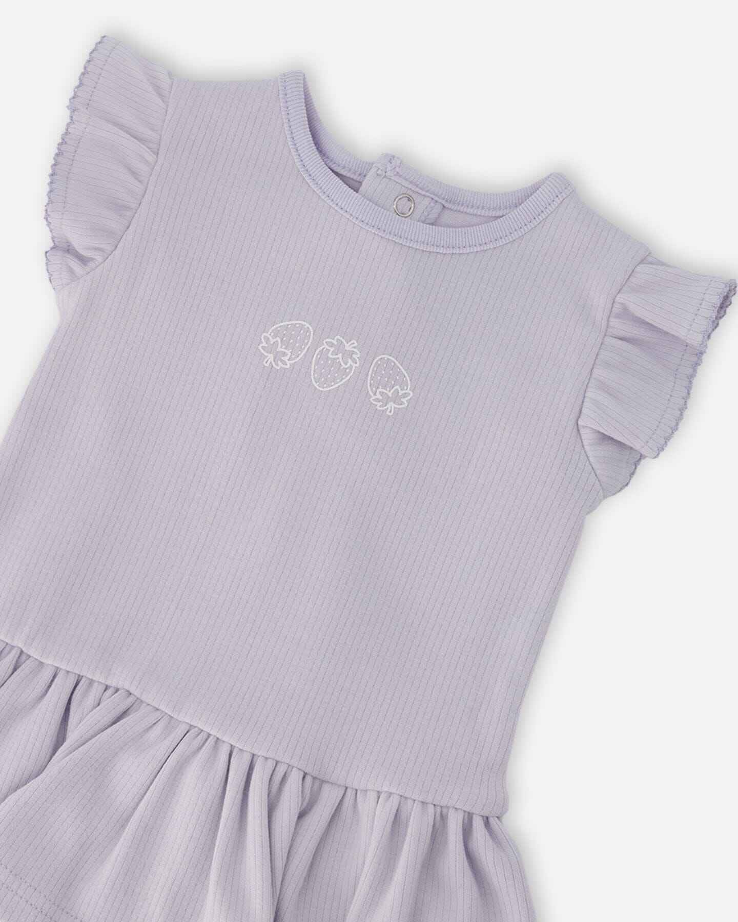 Cotton Rib Jersey Romper With Frill Lilac