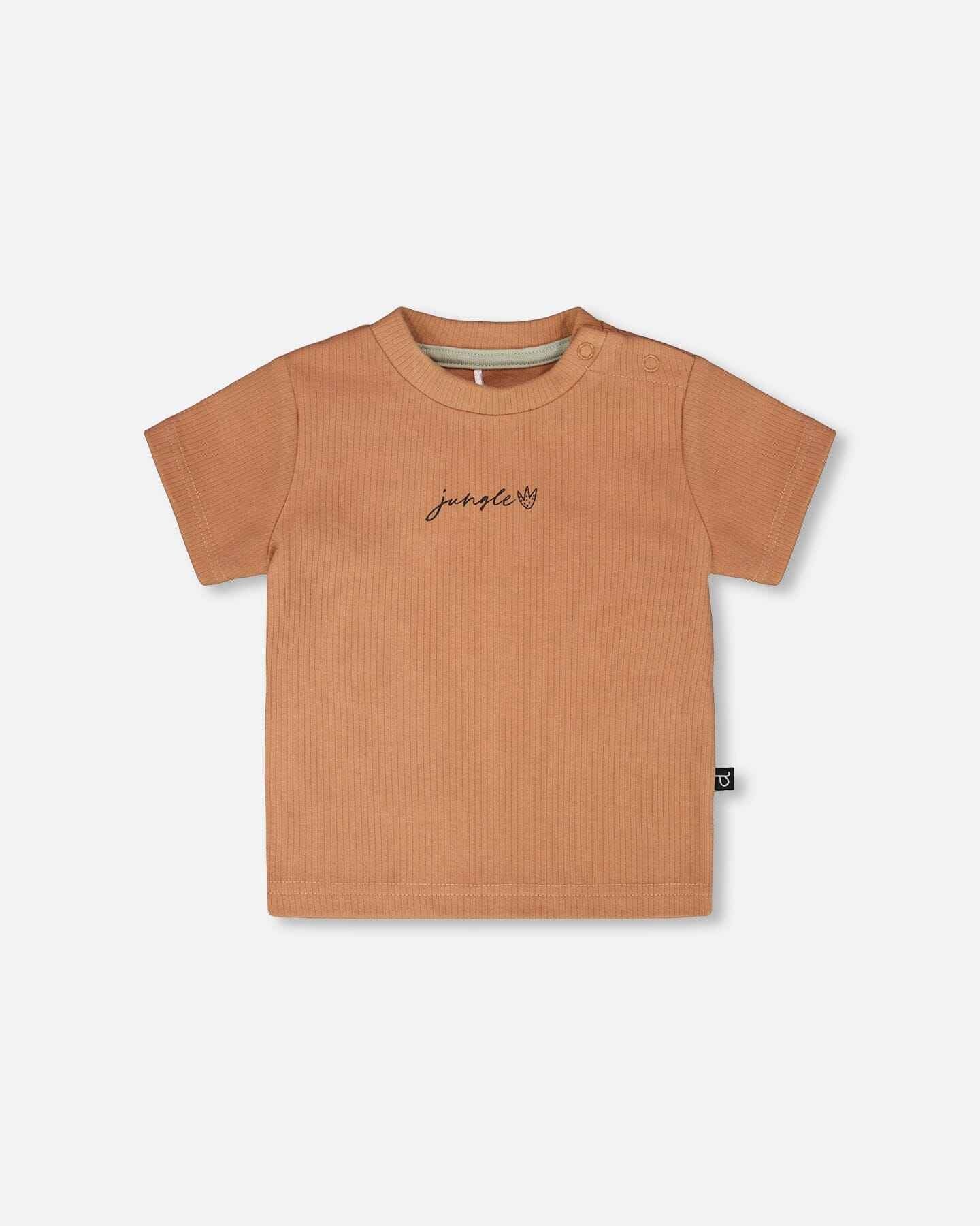 Cotton Rib Jersey T-Shirt And Organic Cotton Jersey Short Set Caramel And Beige Zebra Print