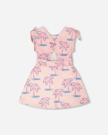 French Terry Dress Light Pink Palm Print