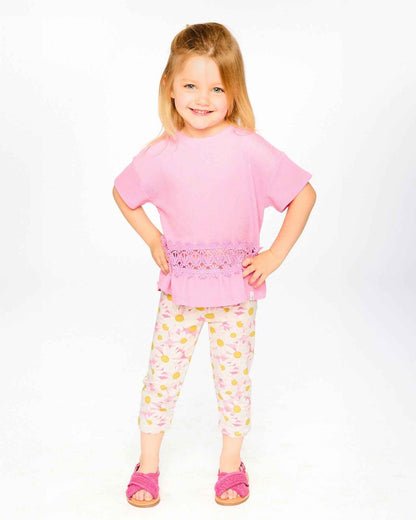 Crinkle Jersey Long T-Shirt With Crochet Insert Pink