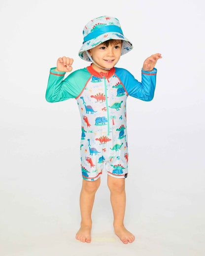 Recycled Polyester Beach Hat Blue Baby Dinosaur Print
