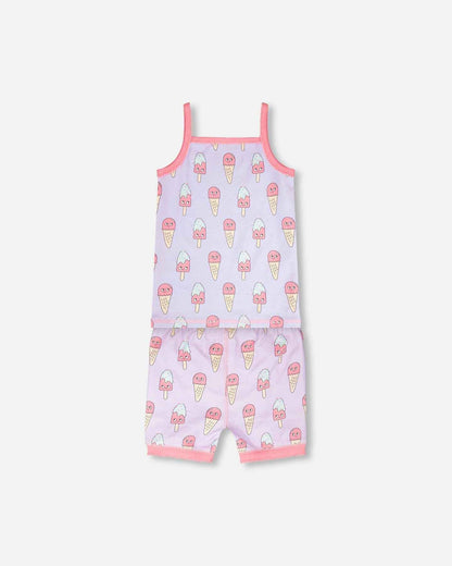 Organic Cotton Two-Piece Pyjama Set Lilac Printed Ice Creams