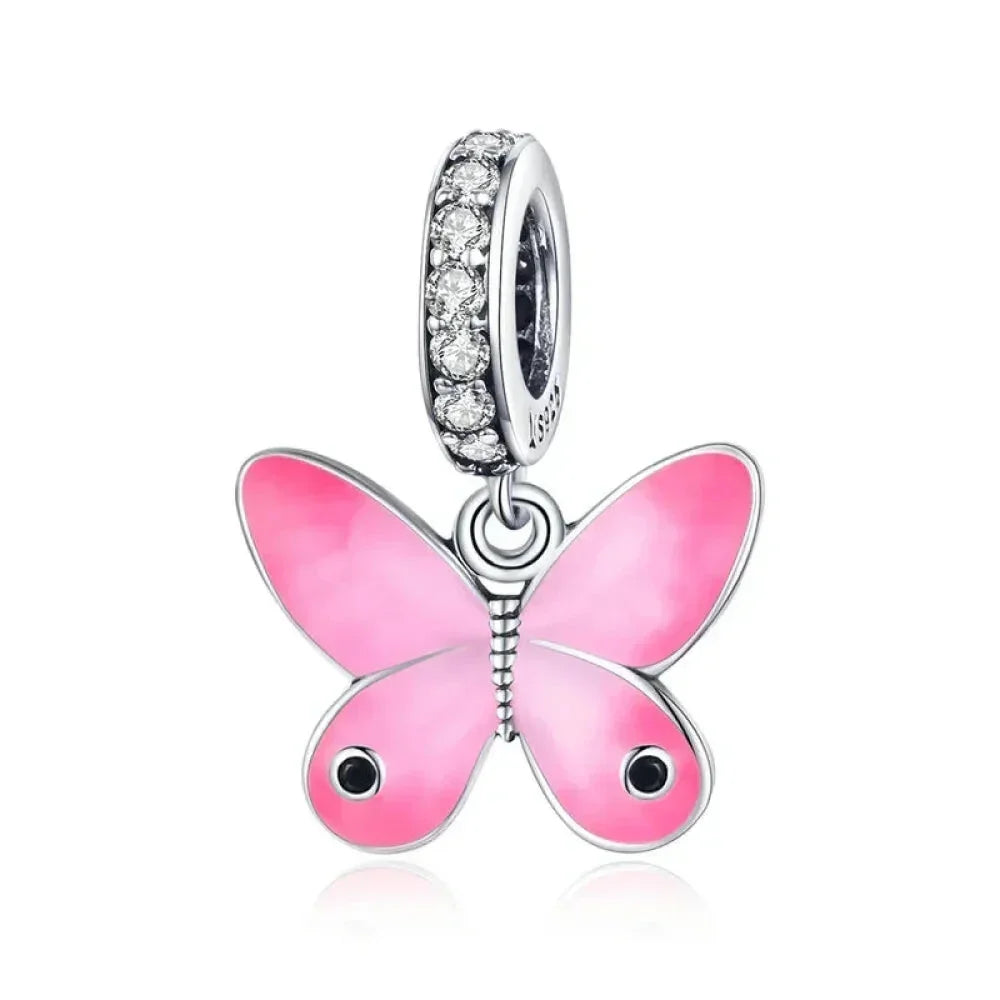 925 Sterling Silver Colorful Birds Flowers Leaves Cz Pendant - Jewelry Charm For Bracelets And Necklaces