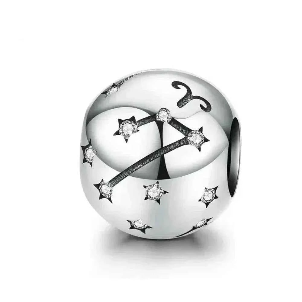 Vintage 925 Sterling Silver Twelve Constellations Star Sign Zodiac Beads Charms For Diy Bracelet Necklace
