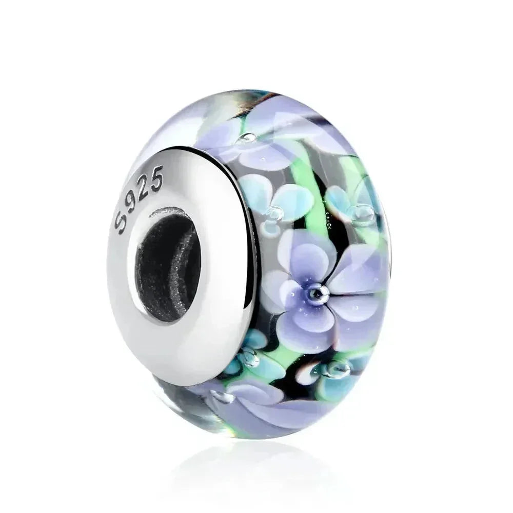 925 Sterling Silver Pink Flower Murano Glass Beads - Diy Bracelet Charms For A Festive Touch (Scz001)
