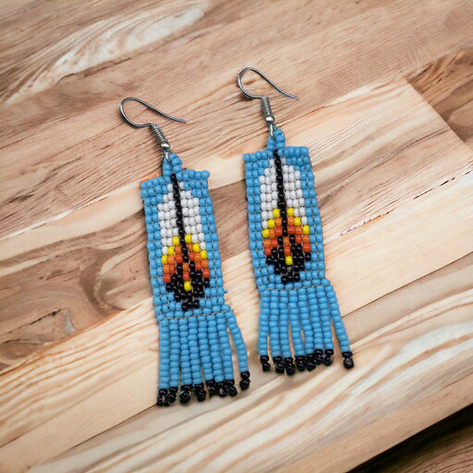 Oldtribes™ Sky Blue Beaded Feather Earrings