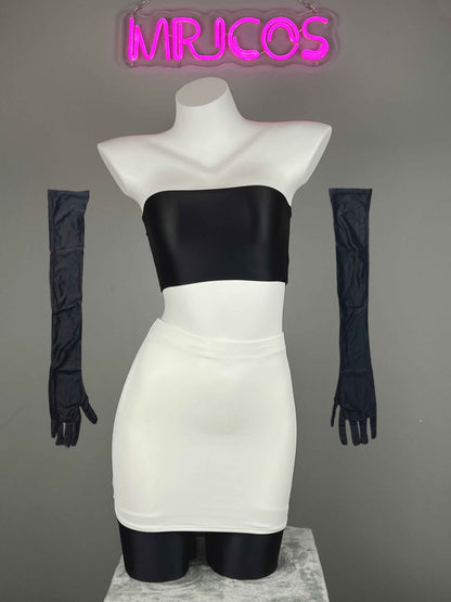 Anime Team Rocket Spandex Leather Cosplay Costume Set with Gloves and Skirt