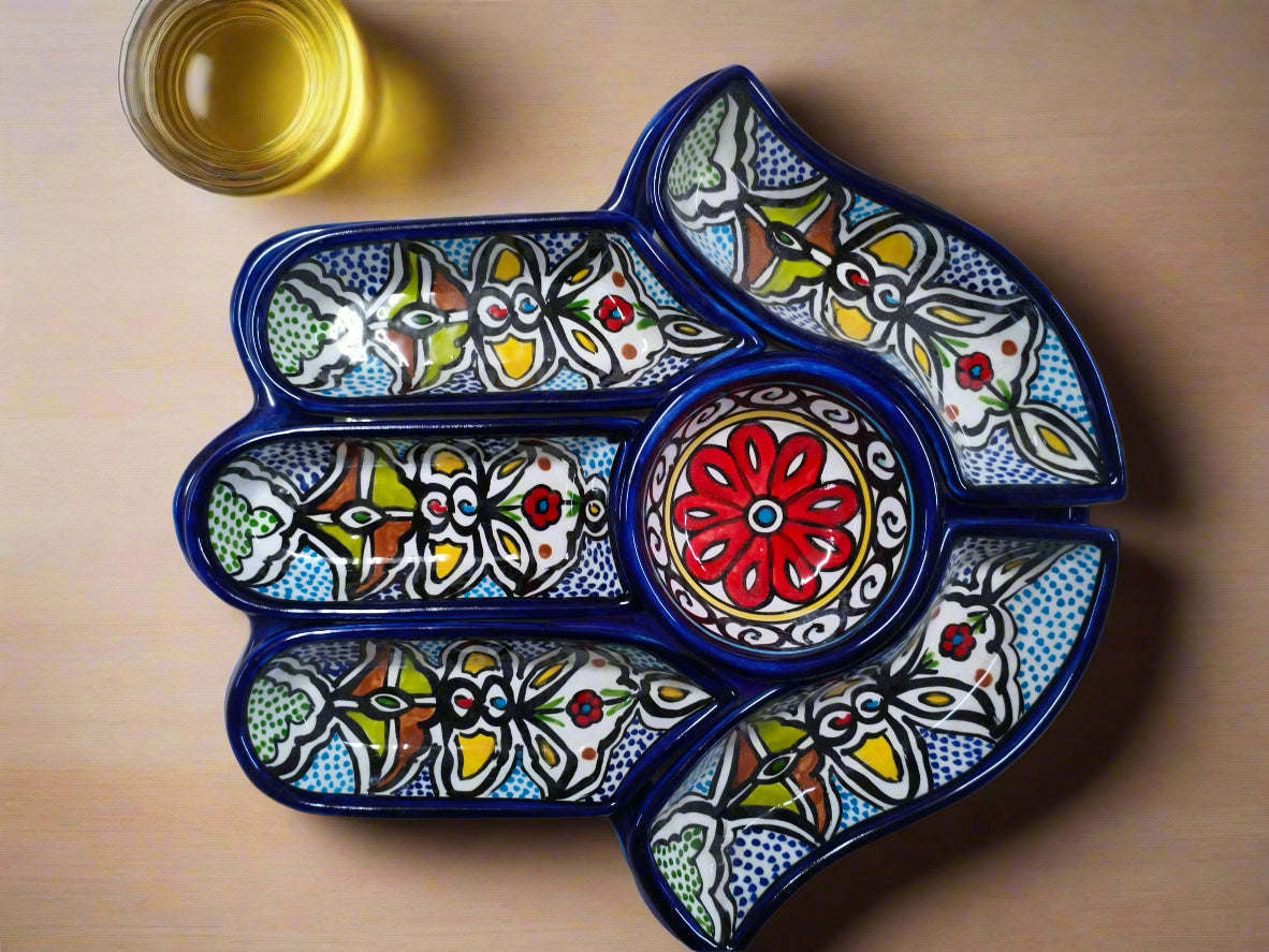 Vorspeisen- & Dip-Teller-Set, handgefertigt, 7-teilig, Keramik, Palmenform
