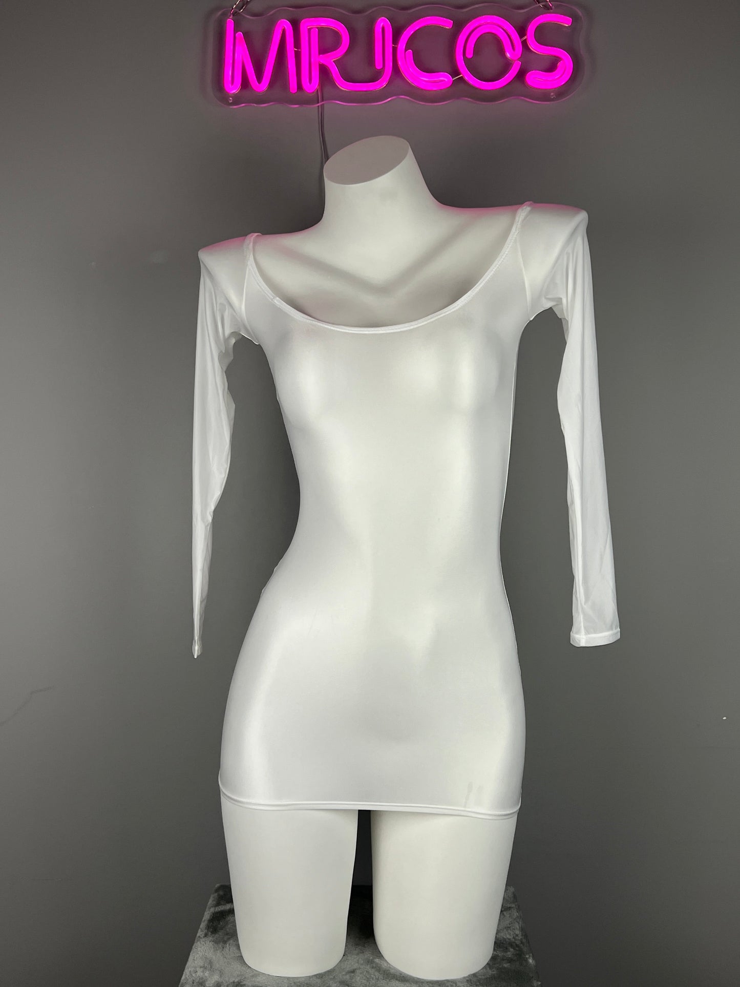Long Sleeves Sheer See Through Short Dress Lingerie Set with Pantyhose