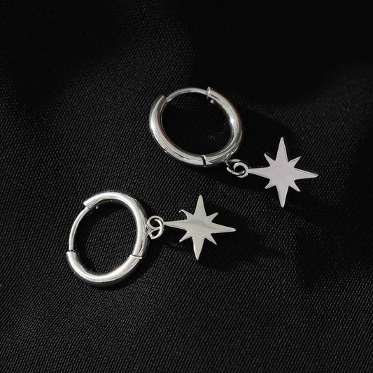 KAYLIN Silver: Mini Hoops with Star Charm Earrings