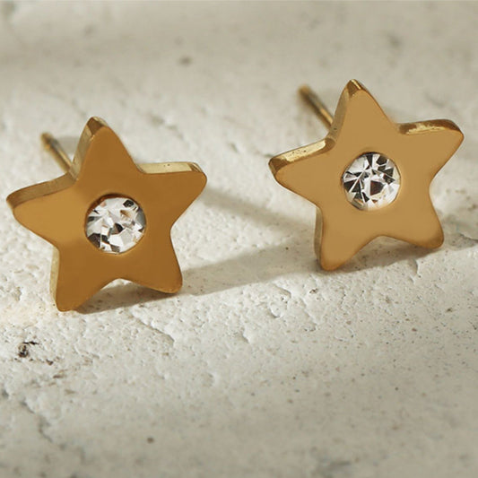 LAYLA Gold: Star Shaped Stud Earrings with a Solitaire Zirconia at Centre