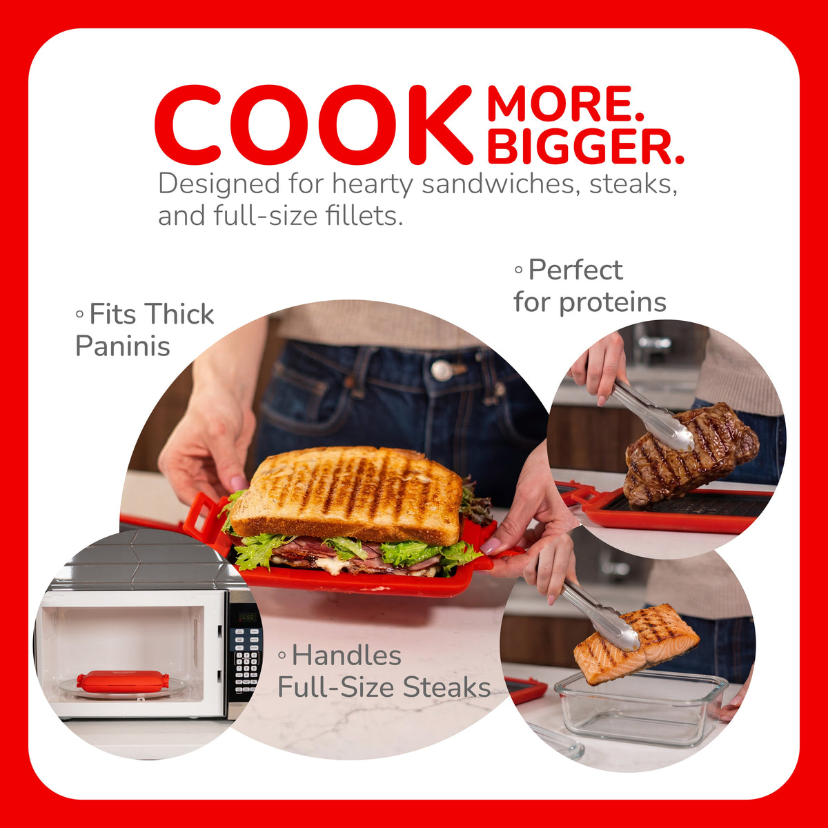 Micro Grill Max™ Mikrowellen-Grill & Sandwichmaker – Großer Mikrowellen-Grilltopf für Paninis, Steaks & Filets – Mikrowellengeeignet, BPA-frei, Spülmaschinenfest – Größere Abmessungen für großes Brot & Mahlzeiten