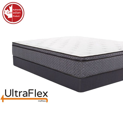 UltraFlex® REVIVE- Hybrid 12” Mattress and BoxSpring Set Breathable Pillowtop, Spinal Support HDcoils, Luxury Comfort Hypoallergic Foam Encasement, Pressure Relieving Coils, Eco-Friendly Mattress (Made in Canada)