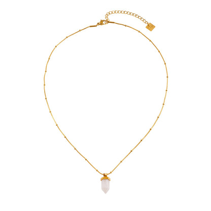 MAKEDA: Amethyst Stone Pendant Anchored on a Beaded Snake Skin Textured Chain Necklace