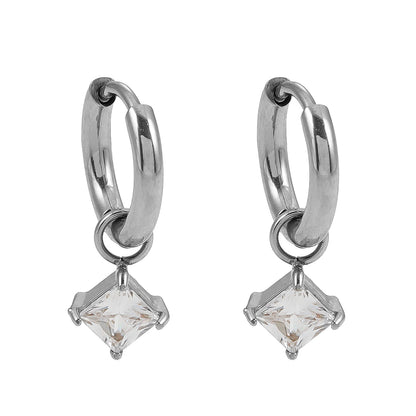 MORANDI White Gold (Silver Toned): Vintage Inspired Hoops with Removable Moissanite Charms