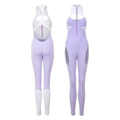 Anime Style The Purple Shark Jumpsuit Yoga Pants Full Body Sexy Fitness Activewear