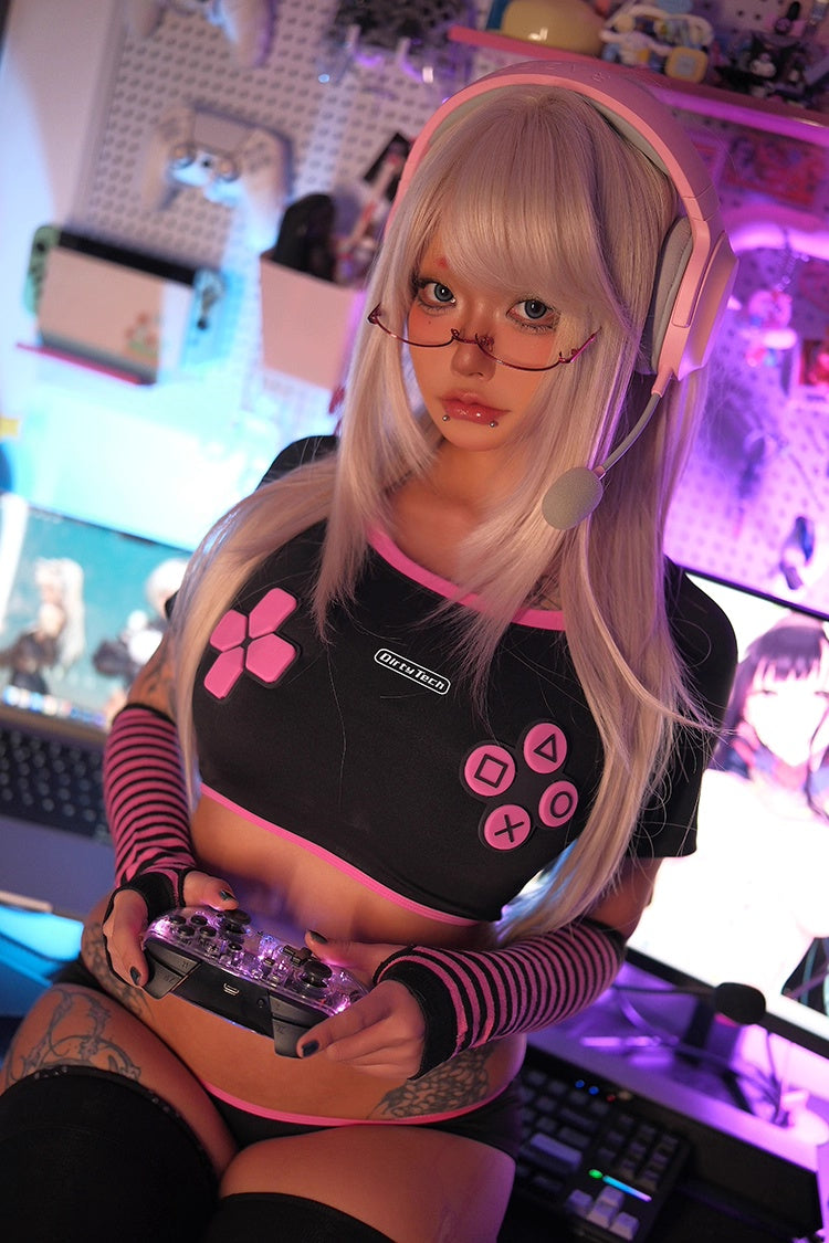 Anime eSports Gaming Style Crop Top with Low Rise Shorts Cosplay Costume Set