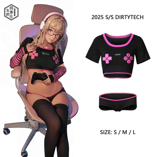 Anime eSports Gaming Style Crop Top with Low Rise Shorts Cosplay Costume Set
