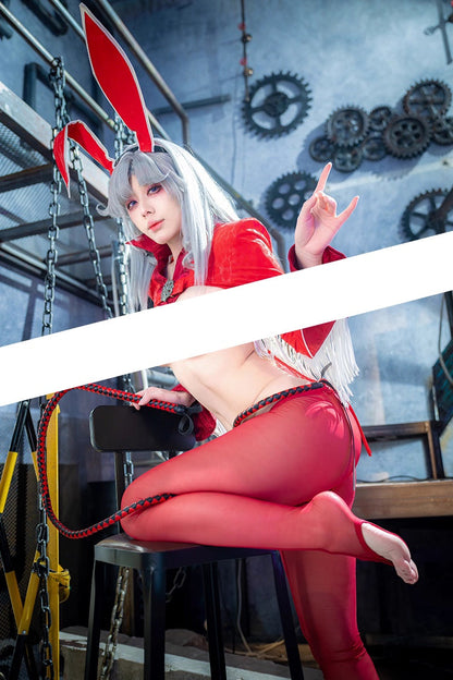 Wild Bunny Cow Girl PU Leather Jacket Sheer Sexy Ligerie Cosplay Costume Set
