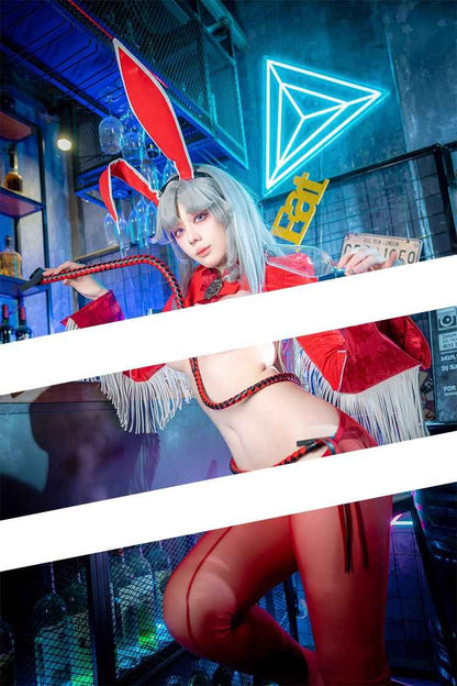 Wild Bunny Cow Girl PU Leather Jacket Sheer Sexy Ligerie Cosplay Costume Set