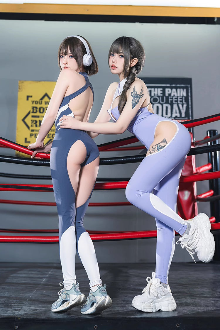 Anime Style The Purple Shark Jumpsuit Yoga Pants Full Body Sexy Fitness Activewear