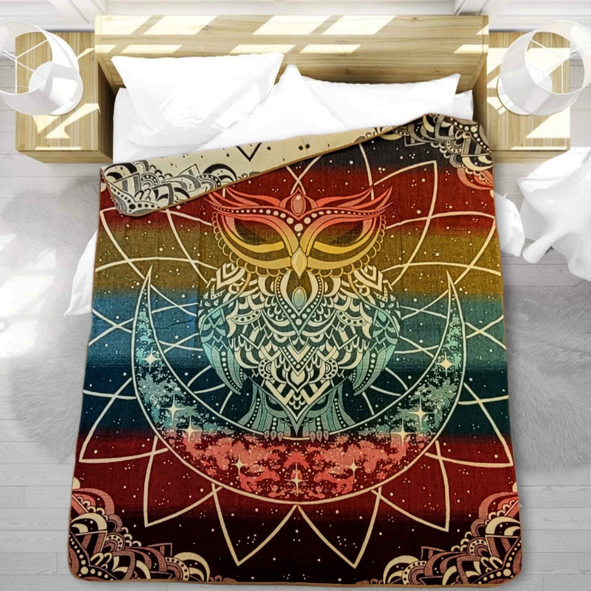 OLDTRIBES™ Owl  Reversible Alpaca Blanket