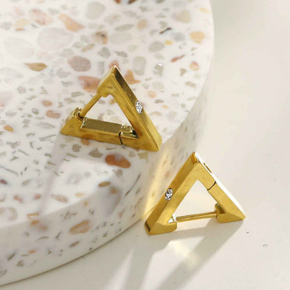 AMIRA: Triangle Shaped Mini Hoop Earrings with Solitaire Zirconia.