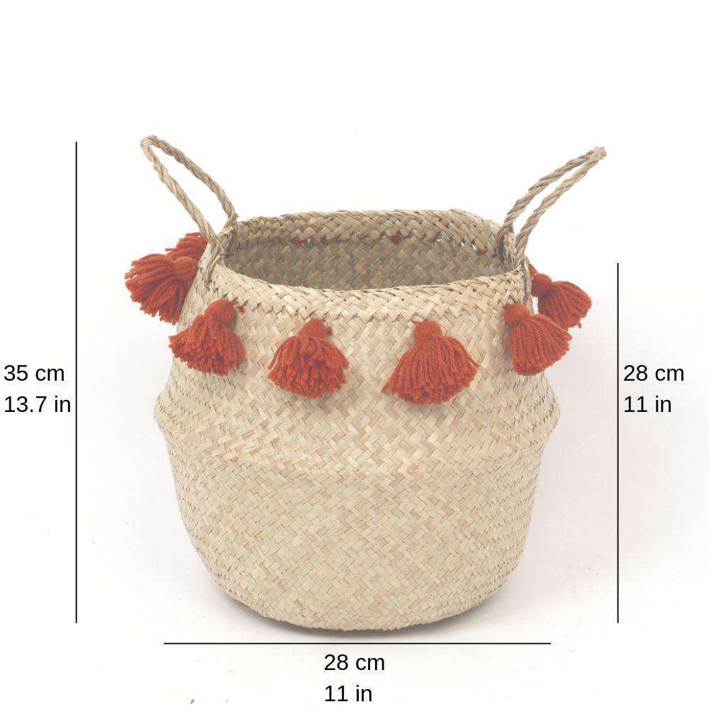Porta - Seegraskorb mit orangen Pompons