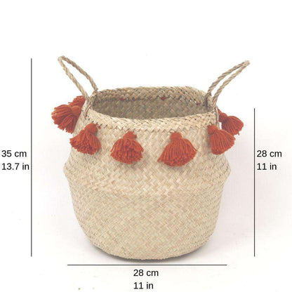 Porta - Seegraskorb mit orangen Pompons