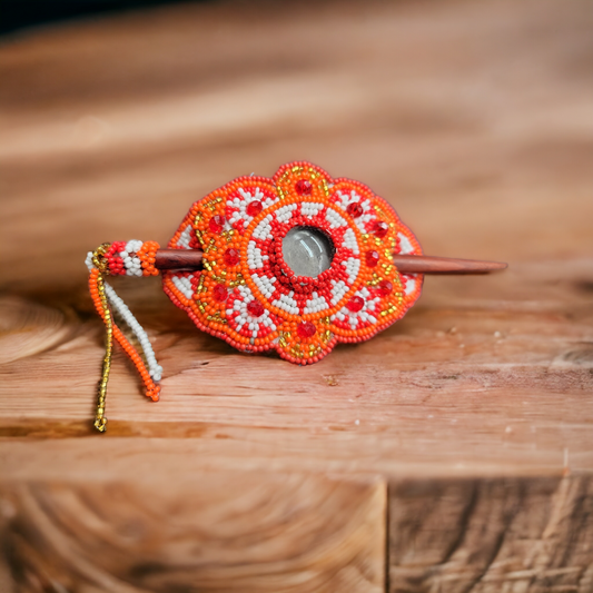 Native American Style  Barrette Orange and Red accent