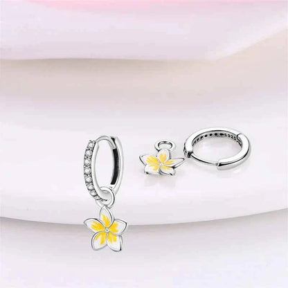 Tropical Paradise Plumeria Sterling Silver Hoop Earrings