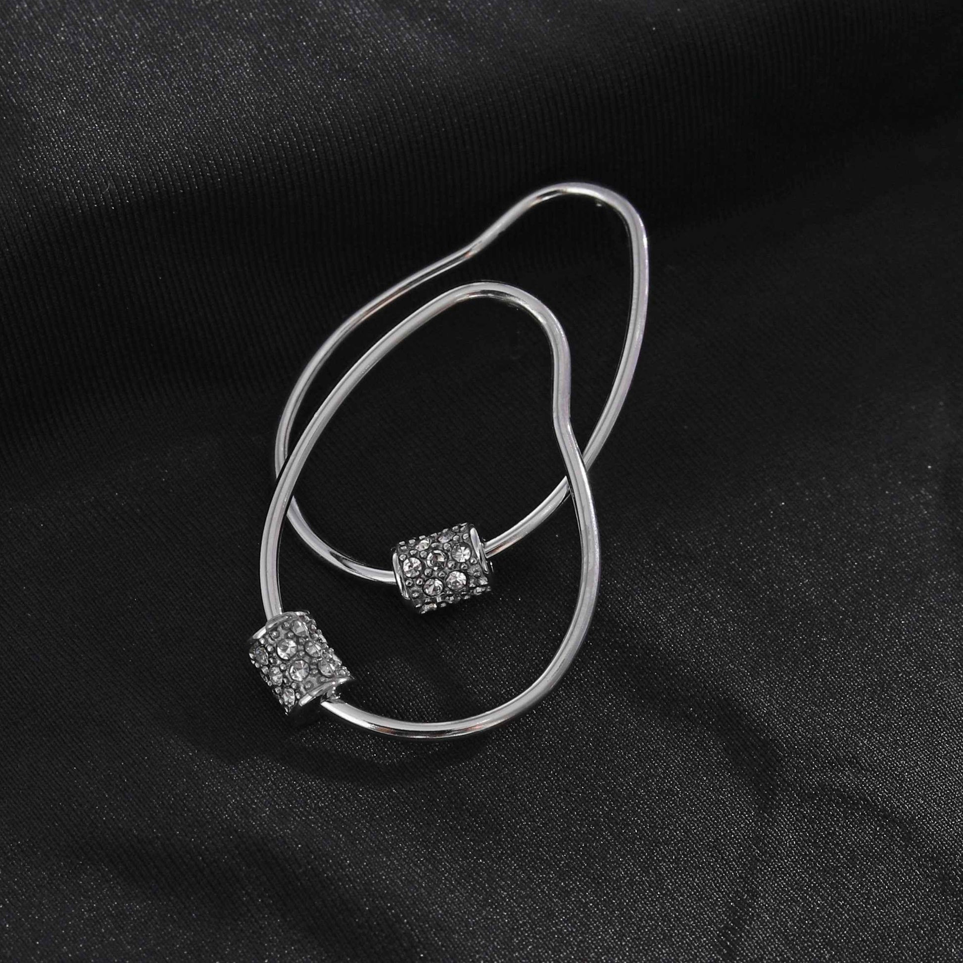 SIMAN Irregular Shaped Pavé Zirconia accented Hoop Earrings in Silver