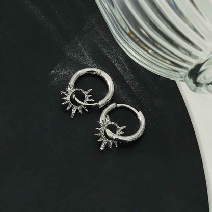 SONNE White Gold (Silver Toned): Vintage Inspired Hoops with Textured Star Charms