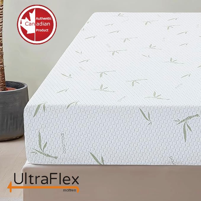 UltraFlex® EasySleep Mattress and BoxSpring Set - Canadian-Made Medium Firm Gel Infused Reversible Comfort With Pressure Relief, Cooling Technology, Bamboo Cover, CertiPUR-US® Certified Foam Eco-Friendly Mattress (Made in Canada)