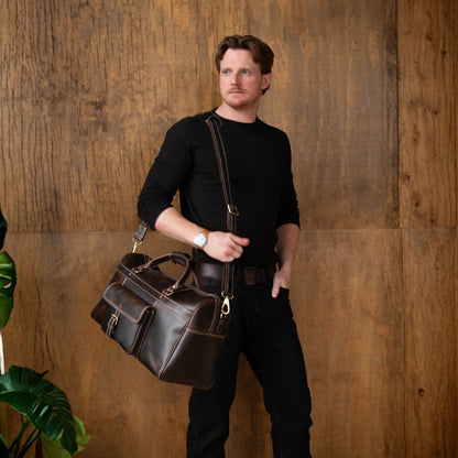 The Voyager Duffle - Brown Full-Grain Distressed Leather Duffle Bag