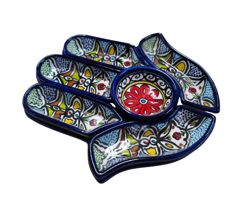 Vorspeisen- & Dip-Teller-Set, handgefertigt, 7-teilig, Keramik, Palmenform