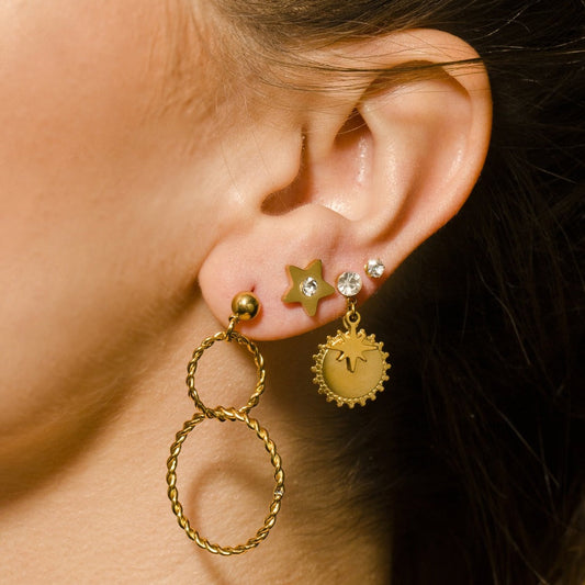 LAYLA Gold: Star Shaped Stud Earrings with a Solitaire Zirconia at Centre