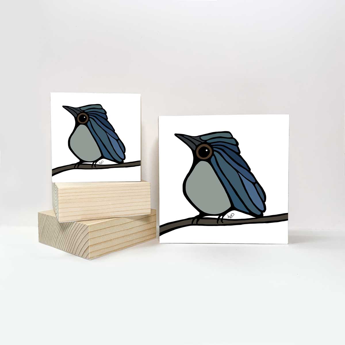 Druck auf Holzblock - Blaumerle
