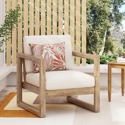 Outdoor Acacia Wood Patio Club Chair with Thick Waterproof Cushion – Deep Seating Lounge Chair (US Delivery Only)