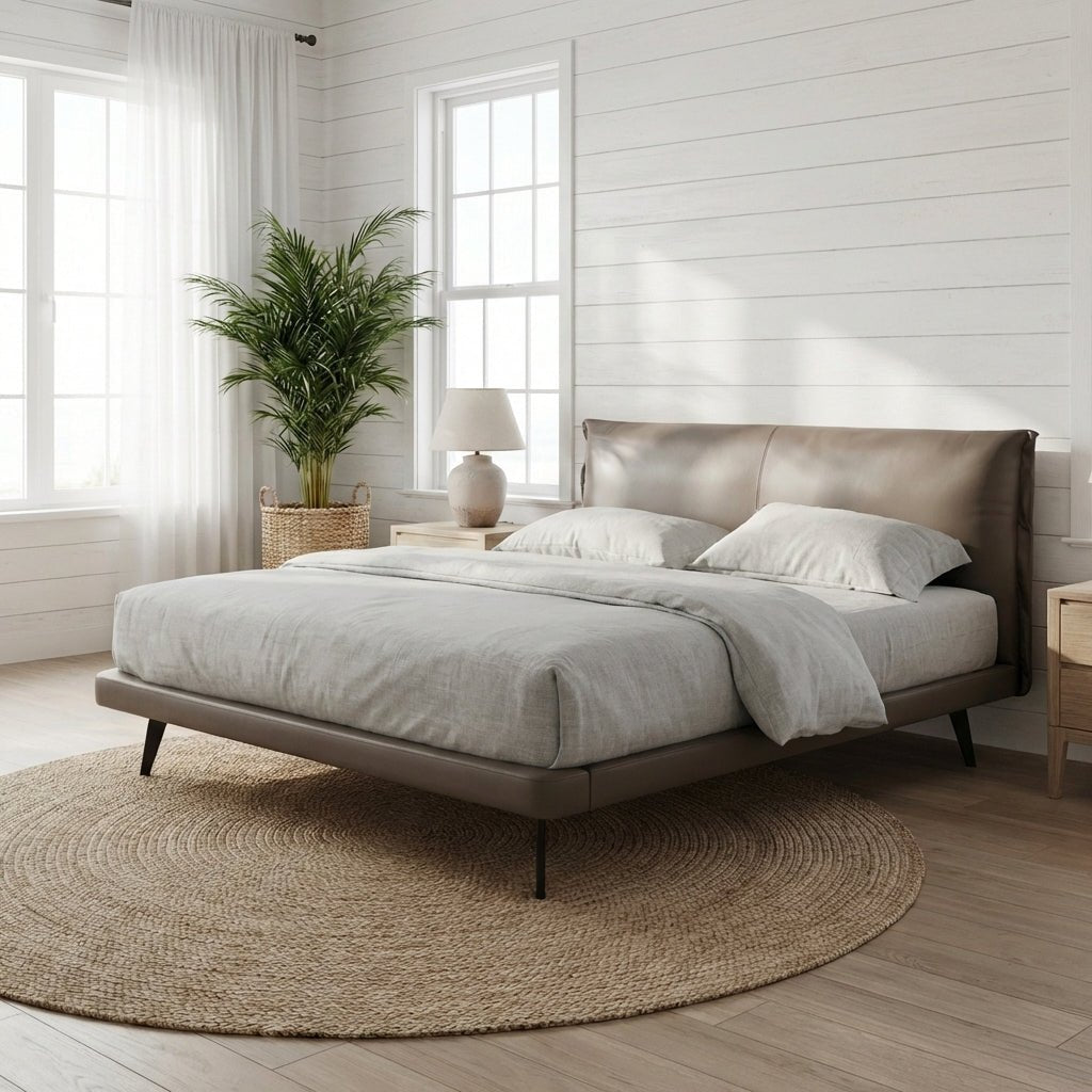 Aries Minimalist Brown Faux Leather Bed