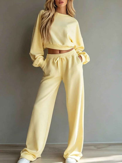 Women’s Casual Hooded Sweatshirt & Wide-Leg Pants Set – Long-Sleeve Two-Piece Sports Outfit