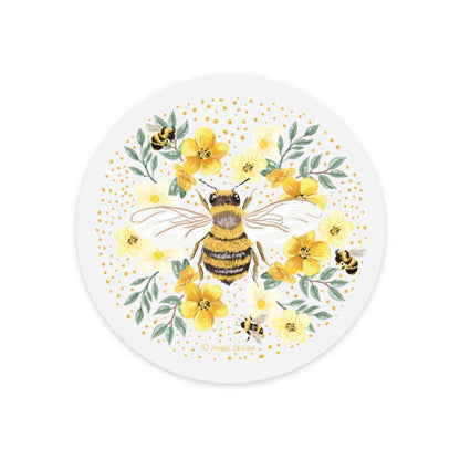Bee W/ Florals Circular Clear Sticker