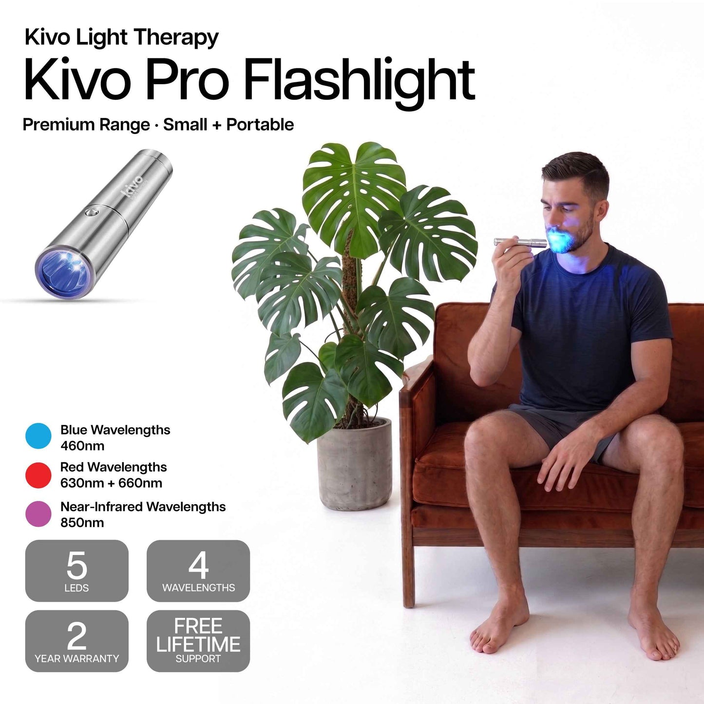 Kivo Pro Red & Blue Light Therapy Flashlight