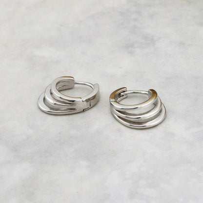 Boucles d'oreilles Huggies 3 rangs en argent sterling