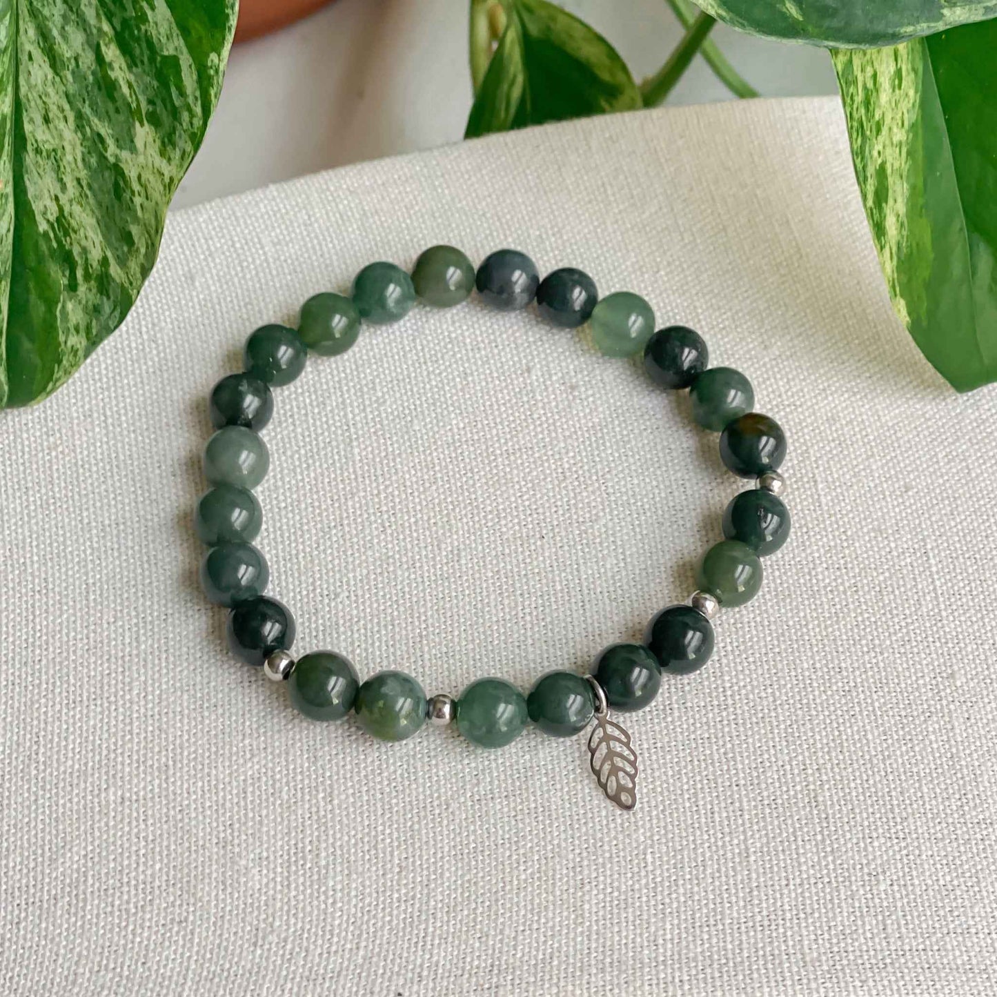 FEUILLE | Bracelet en agate mousse et acier inoxydable