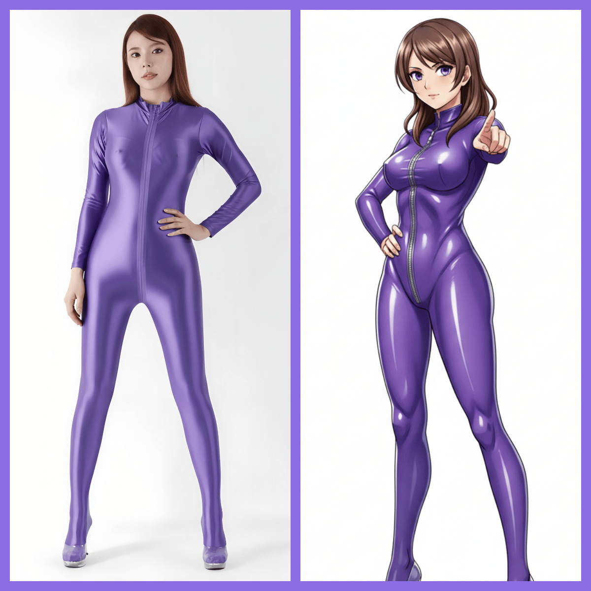 Extra Long Front Triple-Zipper Spandex Nylon Full Bodysuit Zentai Shinny Jumpsuit
